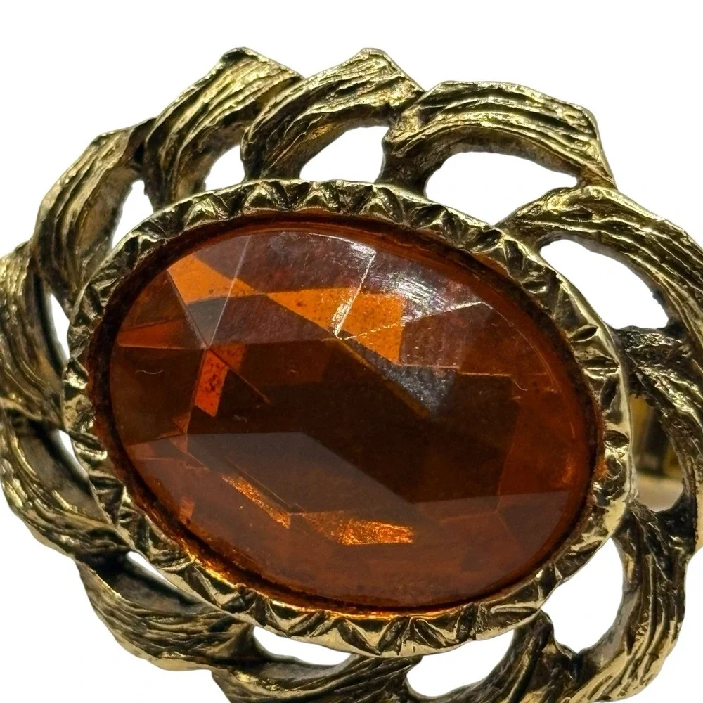 Vtg Cufflinks Harvey Avedon Orange Rhinestone Gold‎ Tone US Pat 2920363 Oval